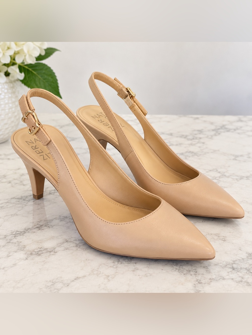 Naturalizer Nude Pointed Toe Slingback Heels Size 8.5M